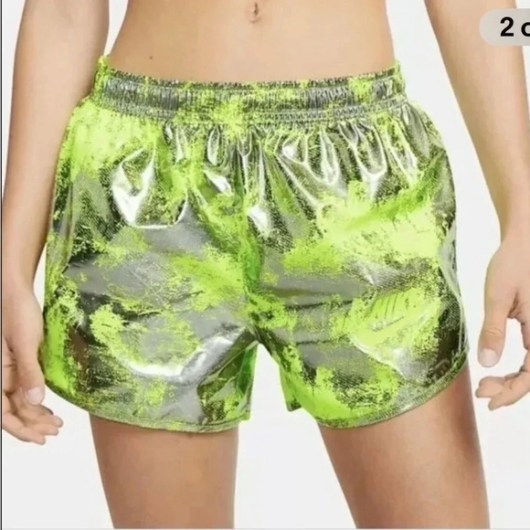 Nike Women’s Running Shorts Volt Athletic Shiny Fabric Lime Green Size Small - Picture 1 of 6